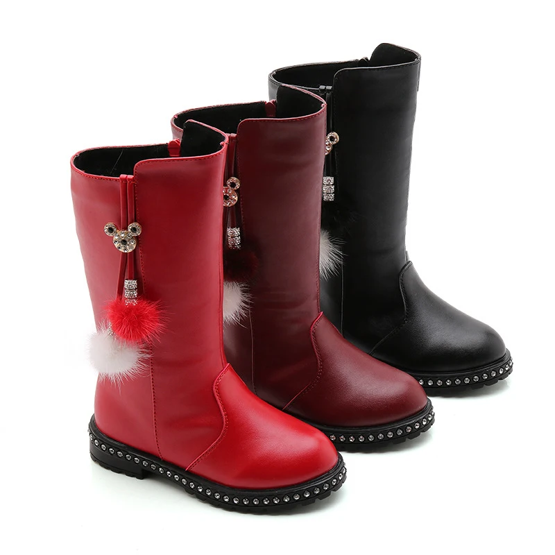 Детские помпоны Мультяшные сапоги из искусственной кожи до середины икры весна