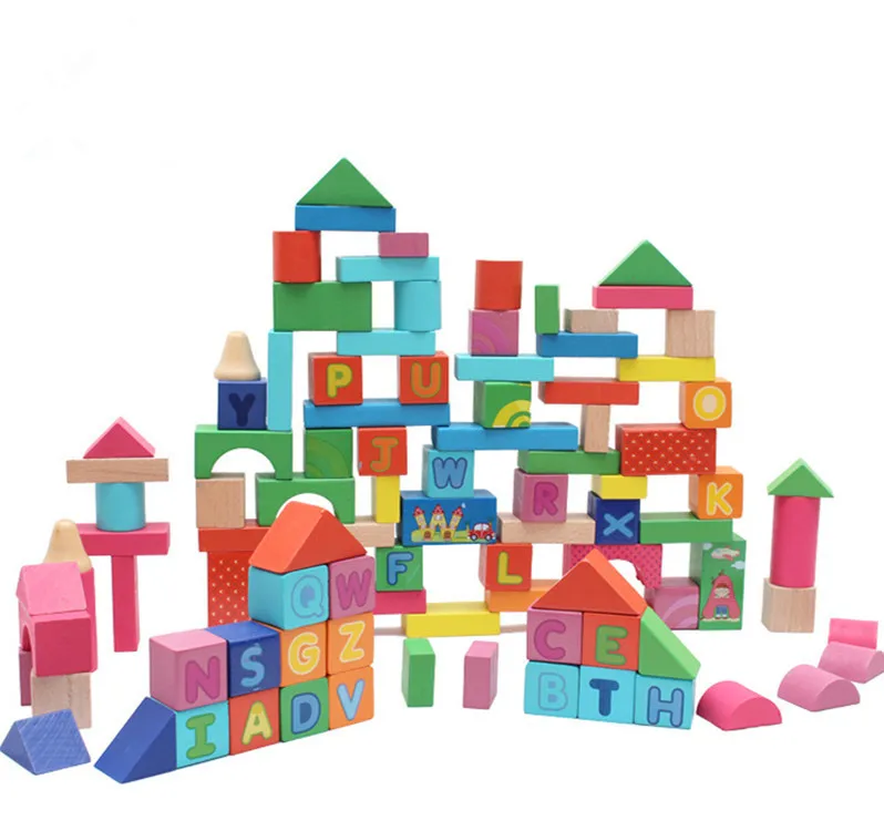 

Environmentally Friendly Wooden Color Solid Wood 100 Tablets Barrel Children with Numbers Lettered Scene Building Blocks Toy Edu