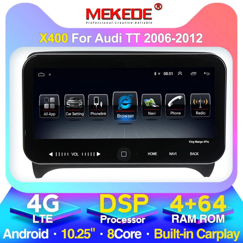 Android 4+64G 10.25'⟊r DVD Player rideo for Audi TT 2006-2012 Car FM Radio DSP 4Glte GPS Navigation Mirror Link Steering wheel |