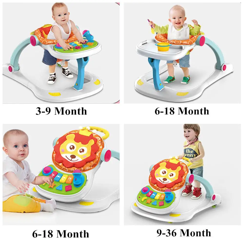 Ходунки для малышей игрушки 4-в-1 игрушка-тележка для ребенка детей мульти-функция защиты от опрокидывания с регулировкой по высоте, сидеть-to-стенд музыкальная ходунки