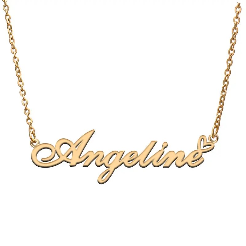 

Angeline with Love Heart Name Necklace for Women Stainless Steel Jewelry Nameplate Pendant Femme Mother Child Girls Gift