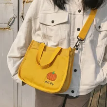 INS/мягкая женская сумка для девочек в японском стиле, в студенческом стиле, милая парусиновая большая сумка с вышивкой фруктов, ручная сумка через плечо Ba