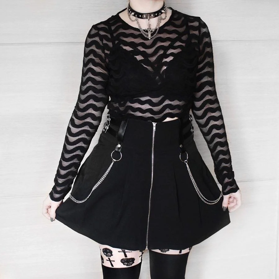 

Punk Design Women's Goth Black Short Skirt With O-ring And Chains S002