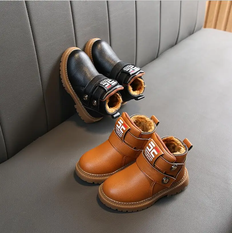 Boys Warm Fashion Snow Boots Leisure Sports Kids Mid-Calf Soft Plush Anti-slip Winter Shoes For School Outdoor