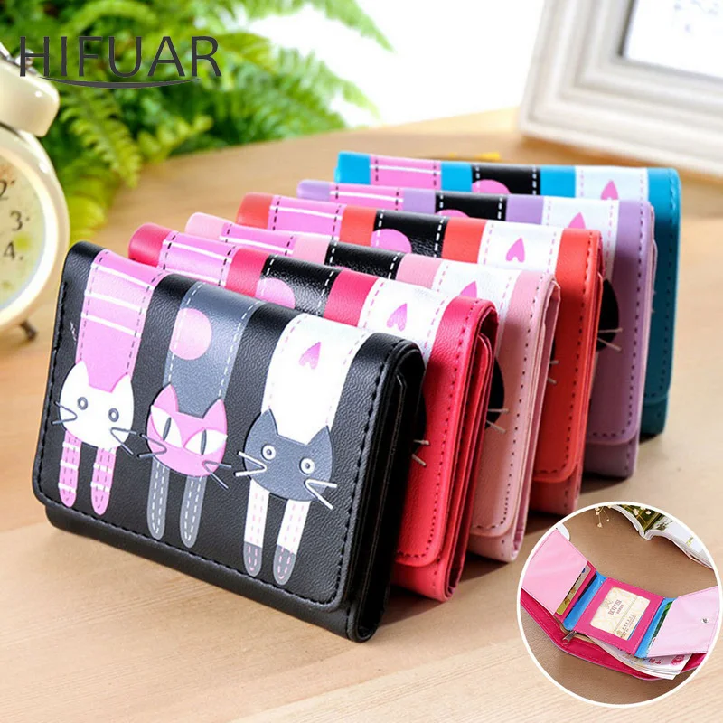 

New Walleta Women Ladies Girls Cat Pattern Coin Purse Short Wallet Card Holders Lovely Cat Print