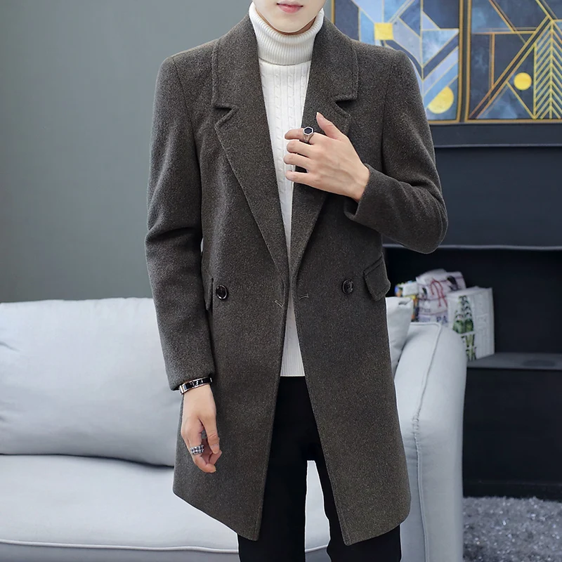 2020 new autumn and winter woolen windbreaker men's long Korean version of slim woolen clothes casual men's coat tide 2020 new autumn and winter woolen windbreaker men's long Korean version of slim woolen clothes casual men's coat tide