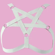 White Wedding Body Harness Bride Sexy Bondage Lingerie Pentagram Open Chest Crop Top Bra Edgy Boy Belt Punk Rave Harness Cage
