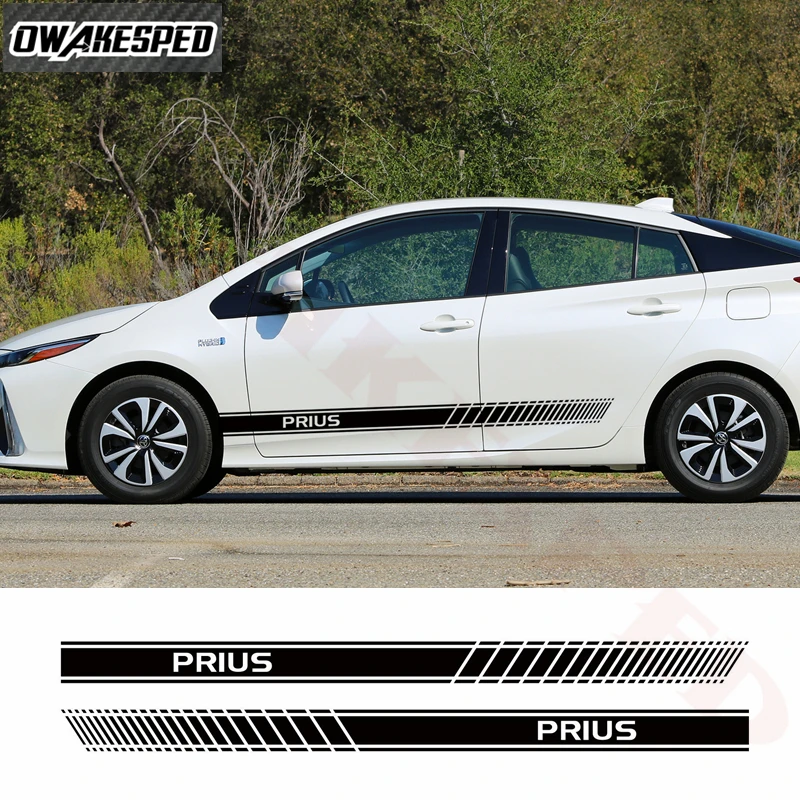 Racing Stripes Car Door Side Skirt Sticker Fortoyota Prius C Trd Jdm