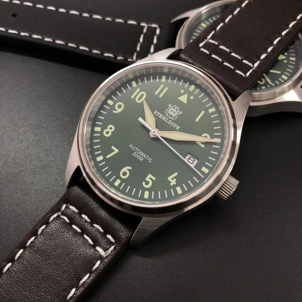

STEELDIVE 1940 NH35 Pilot Watch Automatic Watch Sapphire Crystal 316L Stainless STEELDIVE Watches 200m C3 Luminous Watches Men