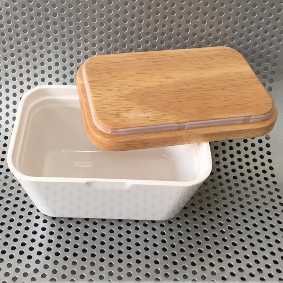 JX-LCLYL Butter Box Melamine Dish With Wood Lid Holder Serving Storage Container