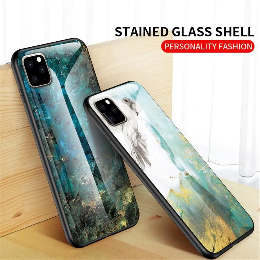 

Case For iPhone 11 Pro Max Protective Case For iPhone XR XS MAX X 7 8 Plus 6 6s Back Cover Marble Glass Shockproof Phone Coque