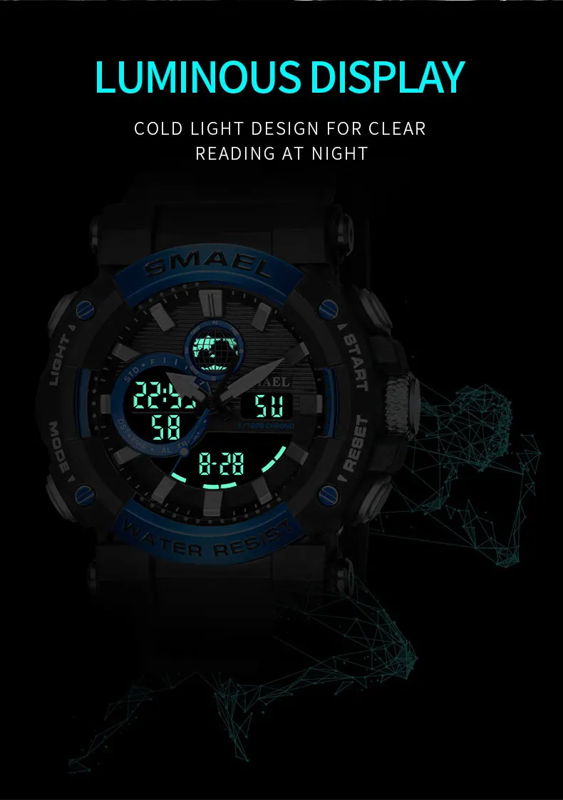 SMAEL Military Watches Men Sport Watch Waterproof Wristwatch Stopwatch Alarm LED Light Digital Watches Men's Big Dial Clock 8048