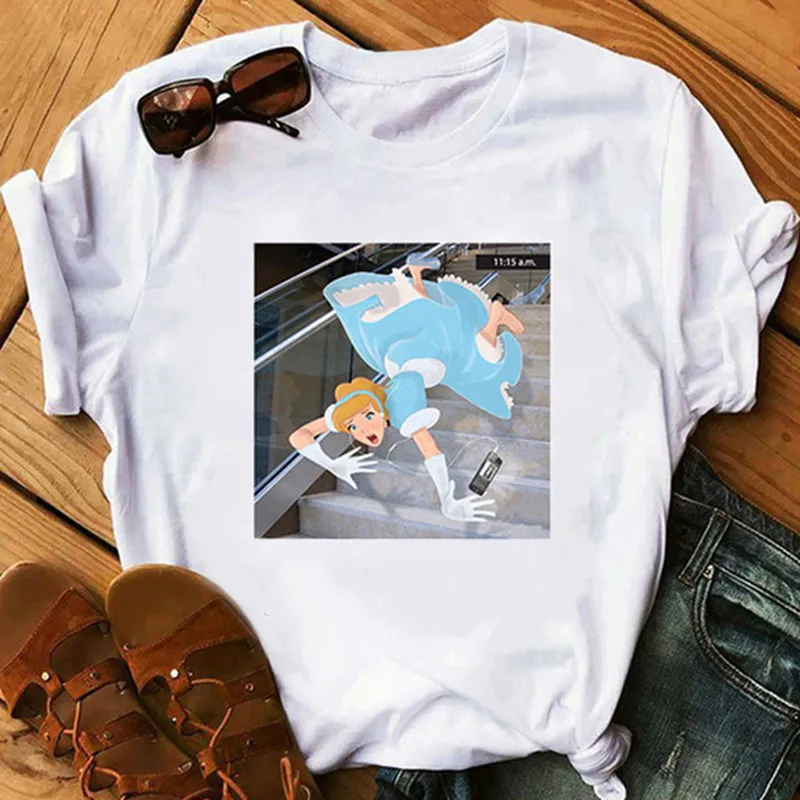 Camisetas Verano Mujer 2020 футболка принцессы с принтом Золушки женская летняя белая