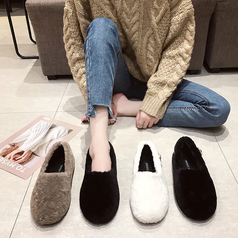 

Loafers Fur 2019 Fashion Women's Buckle Strap Moccasin Shoes Casual Female Sneakers Slip-on Round Toe Modis Moccasins Slip On