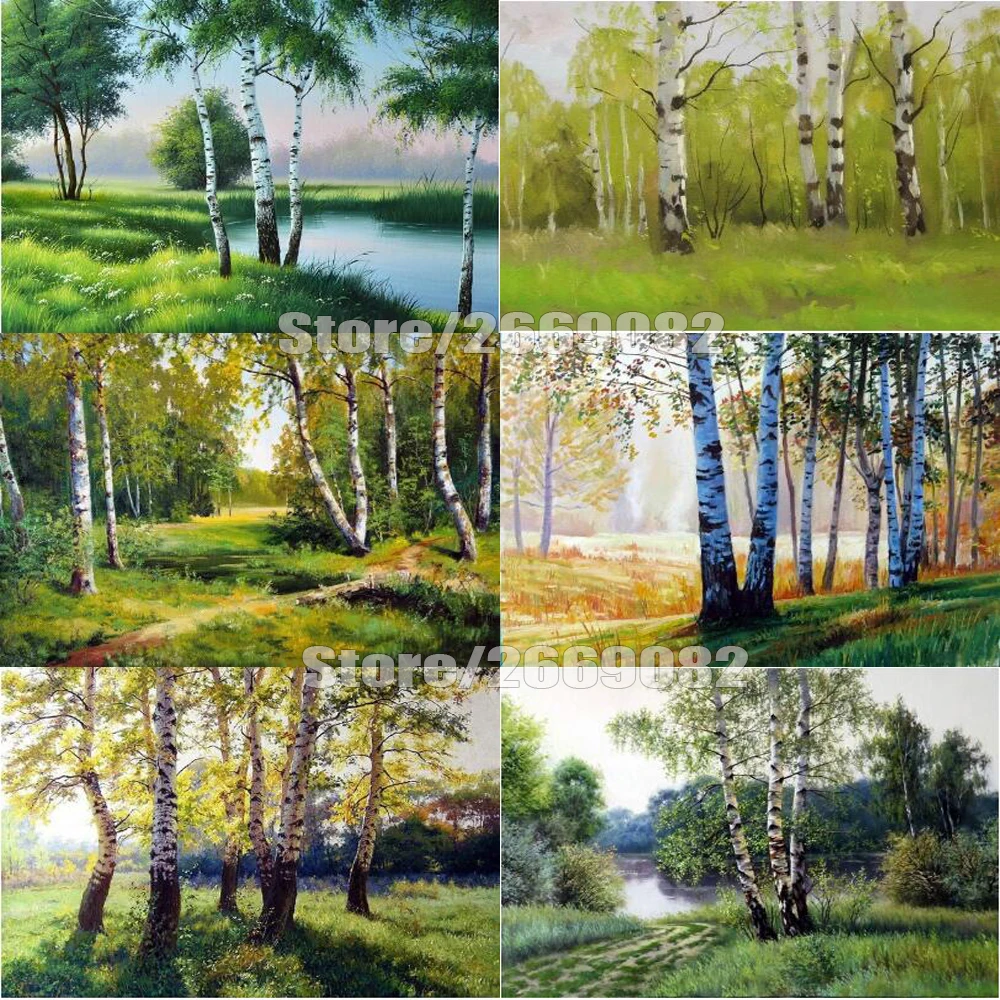 5D алмазная живопись полная круглая берёза искусственная Вышивка крестиком