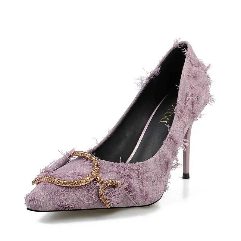 

ZHENZHOU 9CM PUMPS Women's shoes Autumn single shoes women's pointed shallow mouth stiletto women's shoes sexy hair high heels