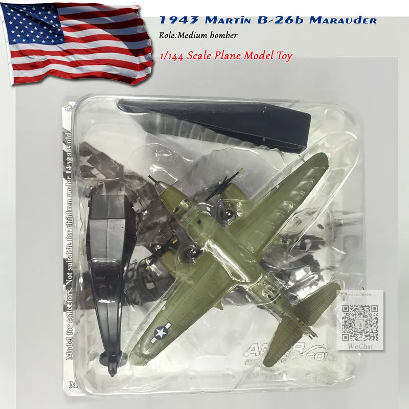 AMER 1/144 масштаб Второй мировой войны Мартенс B-26 Мародер бомбардировщик литой металлический самолет модель игрушка для подарка/коллекции, дети - Цвет: USA B26 Marauder