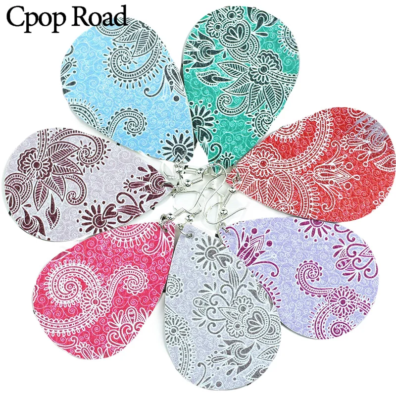 Cpop Boho Ethnic PU Leather Earrings for Women Double Sided Printing Pendant Water Drop Earring Fashion Jewelry Accessories Gift | Украшения