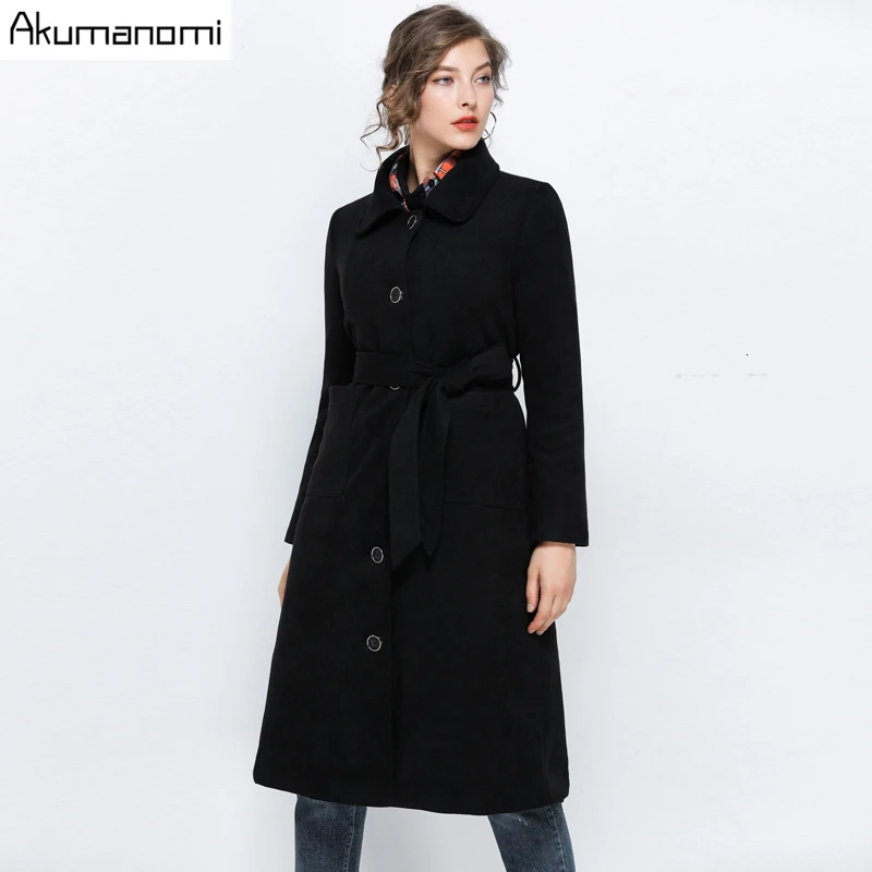 Зимнее длинное стеганое пальто Plu размера 5xl 4xl-l, женское черное шерстяное пальто, Тренч с длинным рукавом и карманами, верхняя одежда