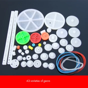 

43 Kinds Plastic Gear Kit, Motor Gear Assortment Pulley Belt Shaft Robot Motor Worm for DIY Toy Car Model Accessories