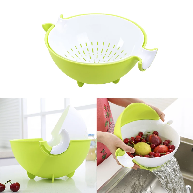 Hot Sale New 1x Multi-function Rotary Drain Basket Plastic Round Double Creative Fruit Kitchen Bowl | Дом и сад