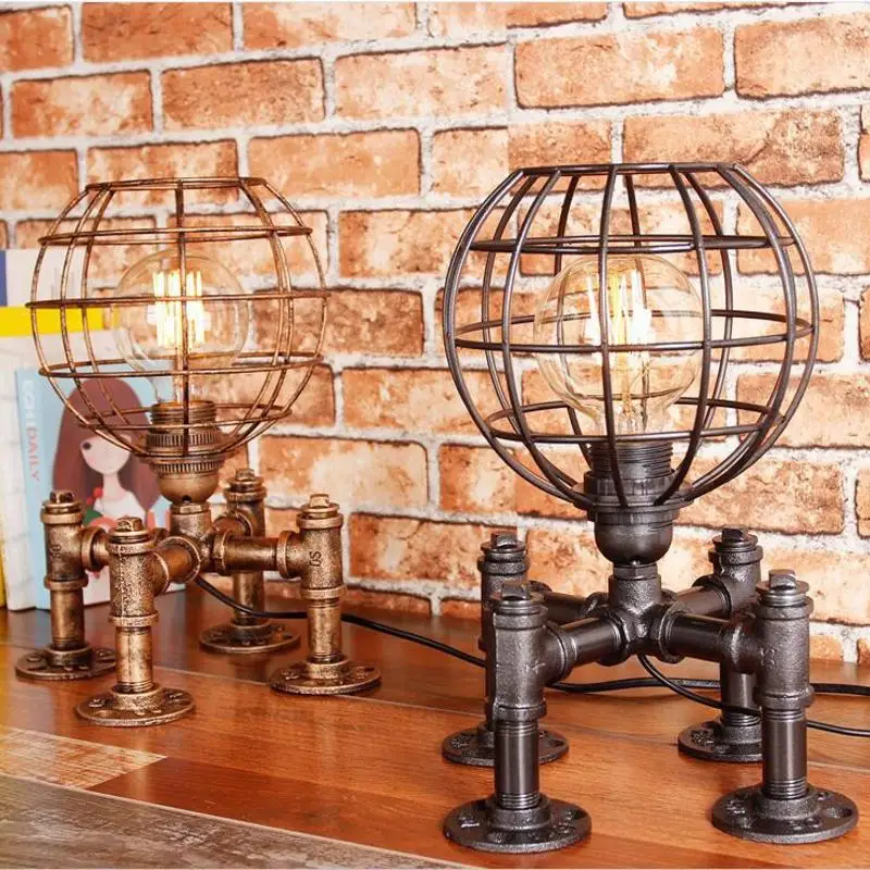 

retro bar, coffee shop, decorative lamp, simple personality, industrial wind, bedroom, bedside water pipe, table lamp