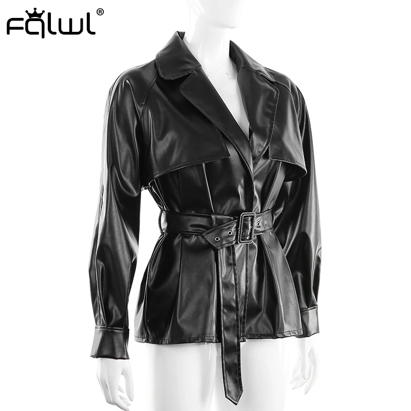FQLWL уличная куртка из искусственной кожи женская верхняя одежда байкерские пояса черные куртки женские пальто осень-зима женские куртки