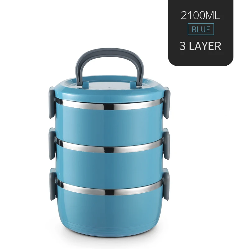 Blue 3 Layer WORTHBUY японский тепловой Ланч-бокс для детей из нержавеющей стали контейнер для еды герметичный Bento box Детская школьная коробка для еды - Цвет: Blue 3 Layer