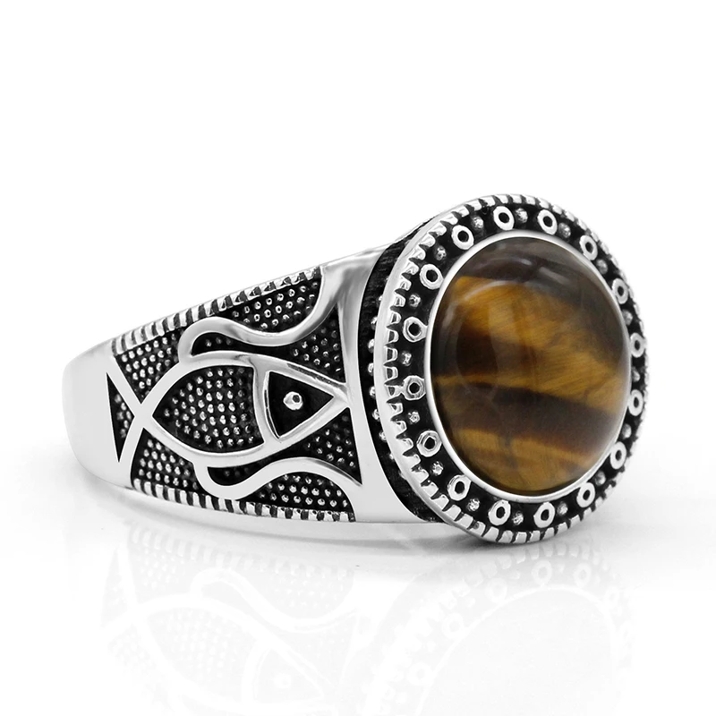 Настоящее чистое 925 пробы Серебряное античное турецкое кольцо для мужчин с камнем тигровые глаза оникс красочные панк рок ювелирные изделия