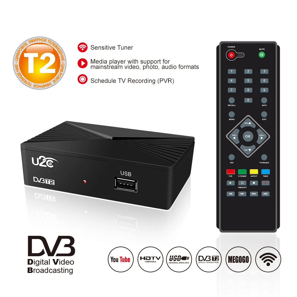 Mini U2C DVB-T2 Receiver Digital Full HD 1080P TV Tuner DVB T2 Vga H.264 with USB WiFi Satellite Decoder Russia | Электроника