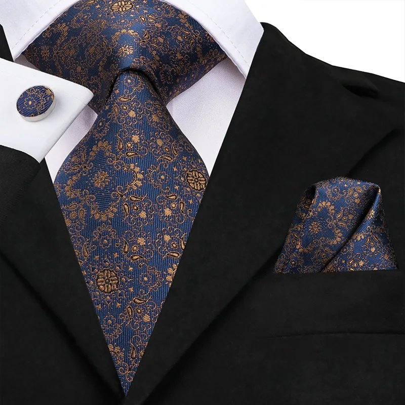Hi-Tie 8,5 см мужской шелковый галстук черный цветочный галстук для мужчин золотой галстук набор формальный галстук для Свадебная деловая Вечеринка - Цвет: SN-3159