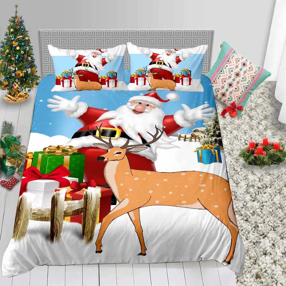 Thumbedding Рождество Стиль Постельное белье 3D с Санта-Клаусом, похожая на настоящую пододеяльник для двуспальной кровати полный одеяло twin King украшения праздничного стола Комплект постельного белья - Цвет: Фиолетовый