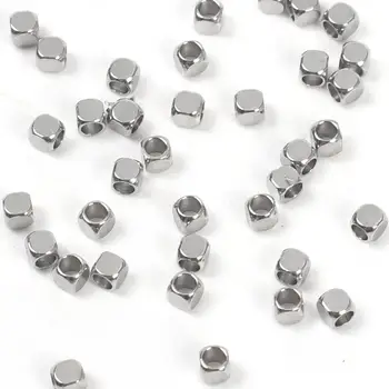 

100Pcs 2mm 304 Stainless Steel Hypoallergenic Loose Beads For Jewelry Making Supplies Diy Faceted Square Spacer Beads With Hole