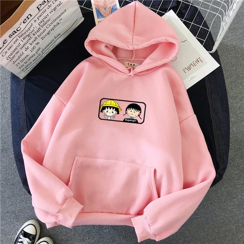Shellsuning большой карман для женщин Sweartshirt плюс бархат утолщаются осень зима японский мультфильм теплый милый узор толстовки - Цвет: Pink