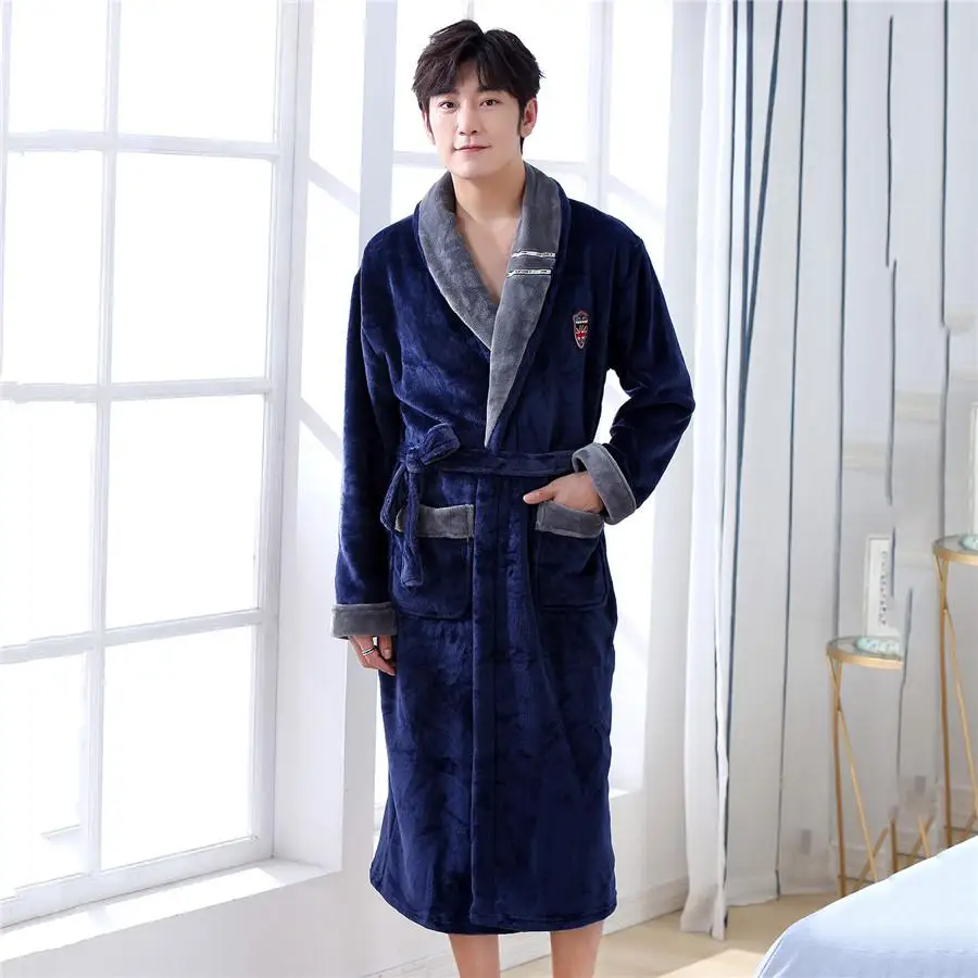 Удобная фланелевая женская зимняя одежда для дома халат-кимоно сохраняет тепло полная Ночная одежда с поясом банное платье Повседневная Мягкая Ночная рубашка плюс - Цвет: Men5