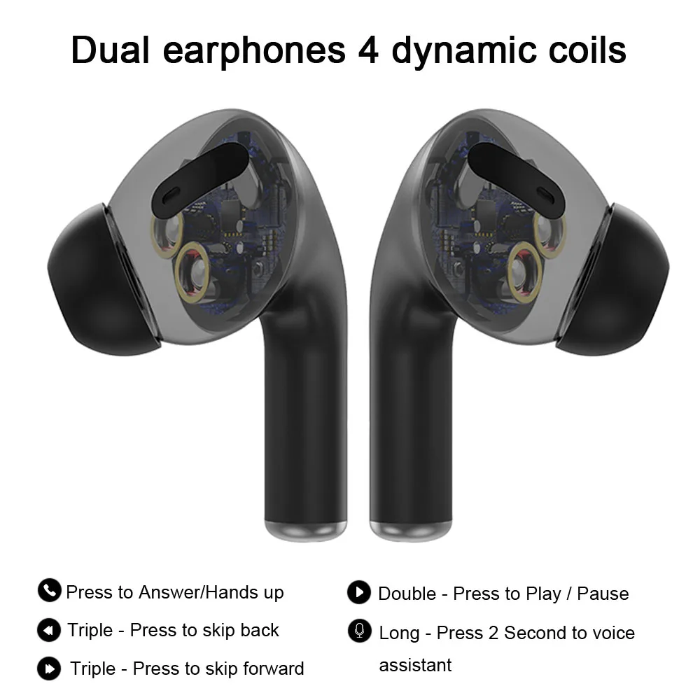 TWS Bluetooth Headphones Strong Bass Sport Wireless Noise Cancelling Headset Touch Controller In Ear For iphone 12 Pro