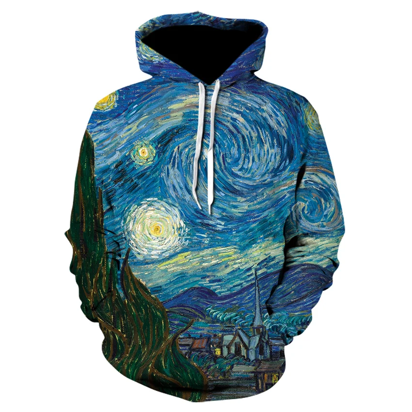 Мужская/Женская толстовка с капюшоном Harajuku Van Gogh рисунком звездной ночи 3D принтом модная хипстерская