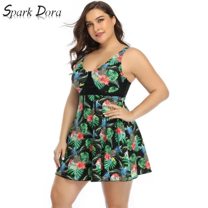 SparkDora Flamingo Print Tankini Swimsuit Women Swim Skirt Plus Size Two Piece Swimwear 2020 Bikini Vintage Swim Beach wear 5xl SparkDora Flamingo Print Tankini Swimsuit Women Swim Skirt Plus Size Two Piece Swimwear 2020 Bikini Vintage Swim Beach wear 5xl