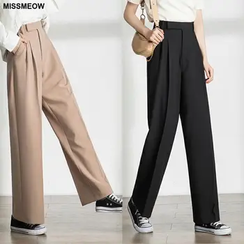 

MISSMEOW Casual Loose Wide Leg Pants Women High Waist Pants Plus Size Temperament Black Office Pants Straight Trousers Women