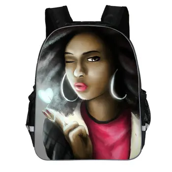 

11/13/16 Inch Black Afro Girls Print Backpack in School Stylish Girls Bagpack for Children Kids Rucksack Mochila