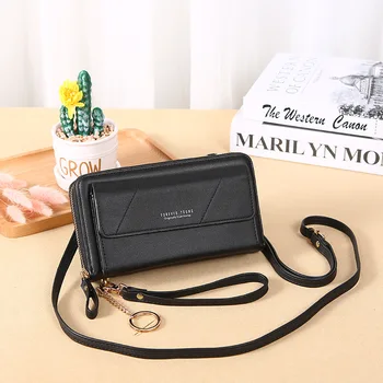 

Ladies Zipper Hand Bag Large Capacity Chain Bag Fashion European and American Buckle Mobile Phone Bag Multi-Card Long Wallet