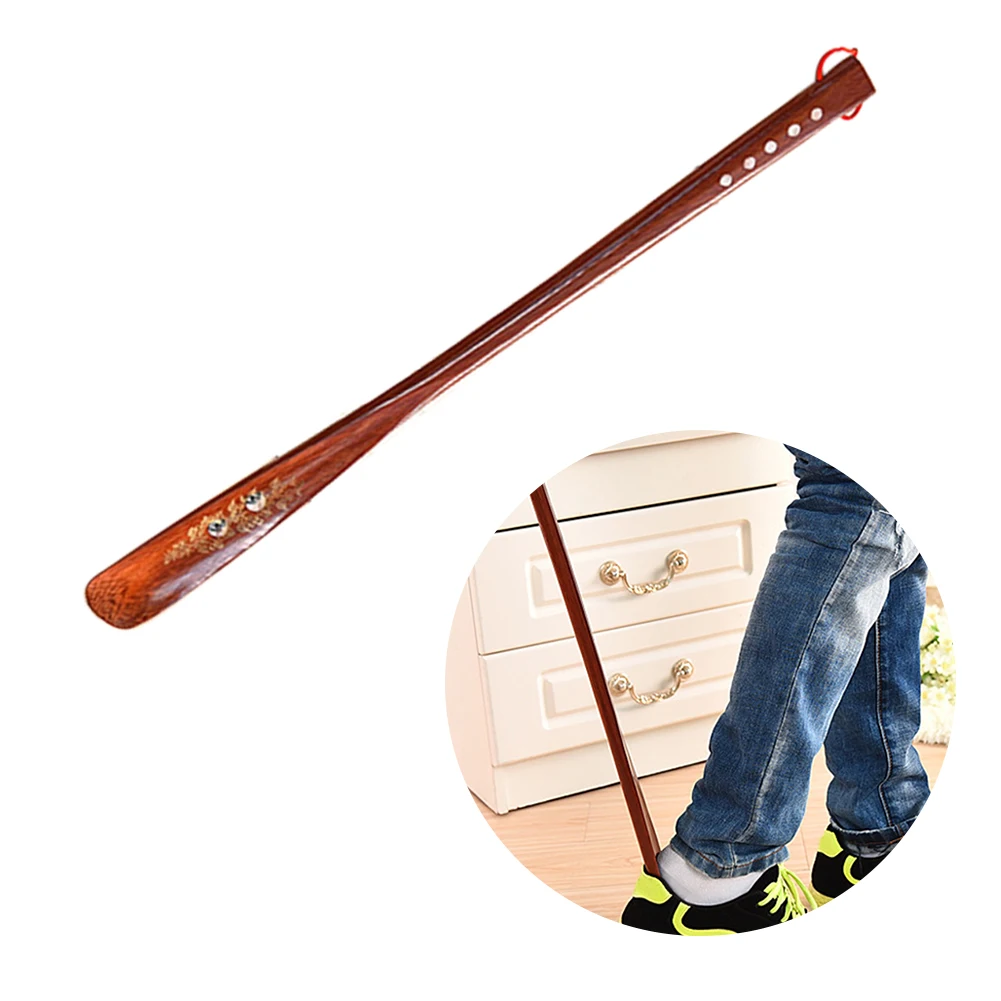 

Durable Lifter Long Handle Useful Practical Wooden Portable Flexible 55cm Stick Home Red Hanging Loop Shoe Horn