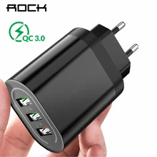 Рок QC 3,0 3 Порты и разъёмы USB Зарядное устройство быстрой зарядки для samsung S10 S9 Xiaomi Mi9 iPhone X 8 Быстродействующее зарядное устройство-адаптер для телефона