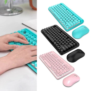 

2.4G Wireless Keyboard Mouse Combo 84 Round Keys Cap Mechanical Keyboard with Ergonomics Mouse Kit for PC Laptop