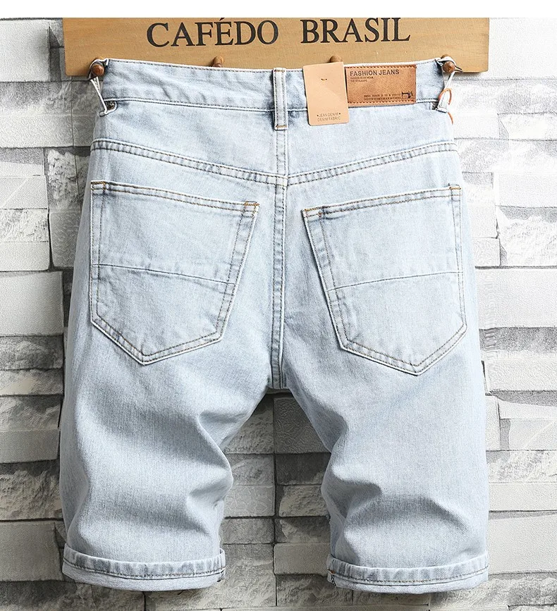 New Summer Men Holes Denim Shorts Light 
