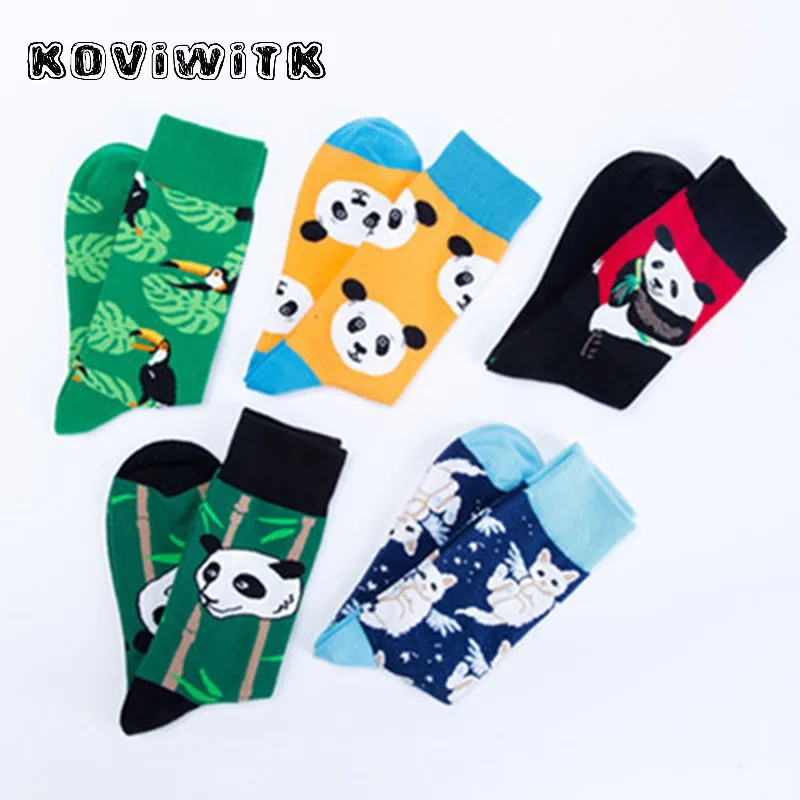 Милые носки с расцветкой «панда», забавные повседневные женские хлопковые носки, модные женские теплые носки в стиле Харадзюку с кошкой и птицей, зимние рождественские спортивные носки