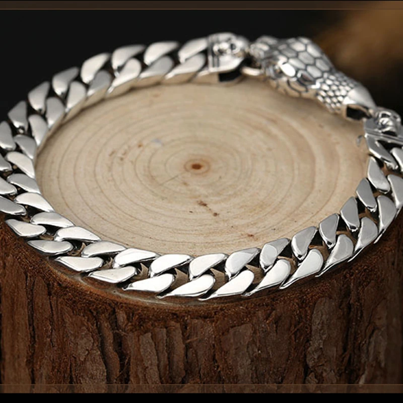 Chain Link Snake head Bracelet For Men Women Lover 8mm Width Solid 925 Sterling Silver Biker Gift Fashion Jewelry