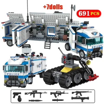 

SWAT Helicopter Boat Car Model Building Blocks City Police Station Weapon Figures Bricks Gift Toys for Children