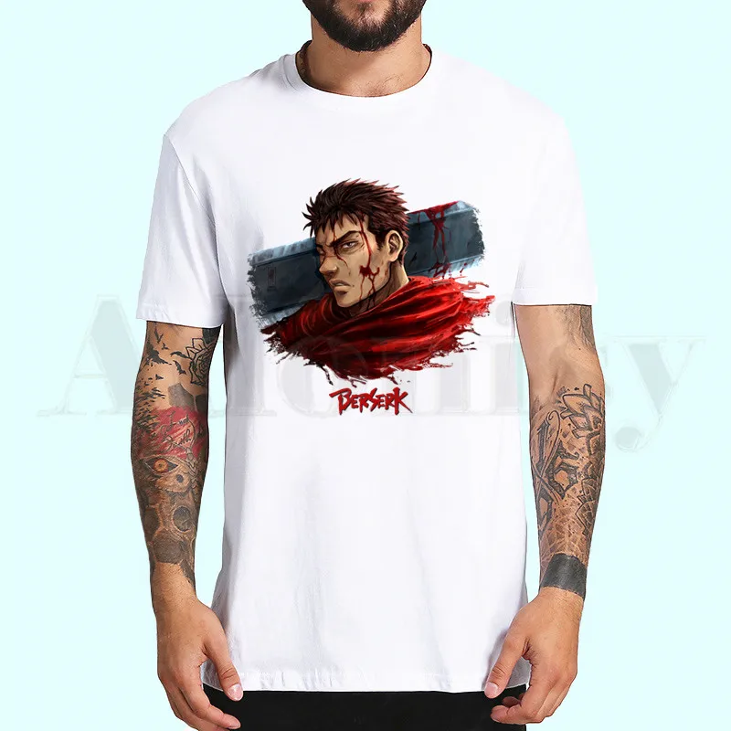 Berserk/Модная Мужская футболка с японским аниме летняя Повседневная белая забавным
