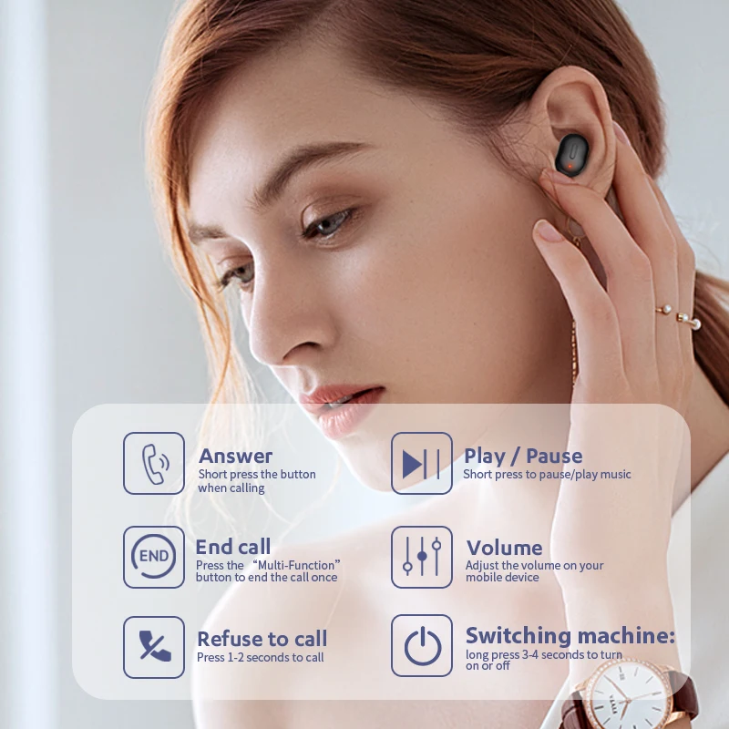 TWS Bluetooth наушники 5,0 настоящие беспроводные 3D стерео наушники с двойным микрофоном спортивные IPX6 водонепроницаемые наушники гарнитура для автоматического сопряжения